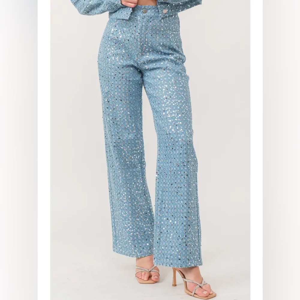 Sequin Embellished Blue Jeans